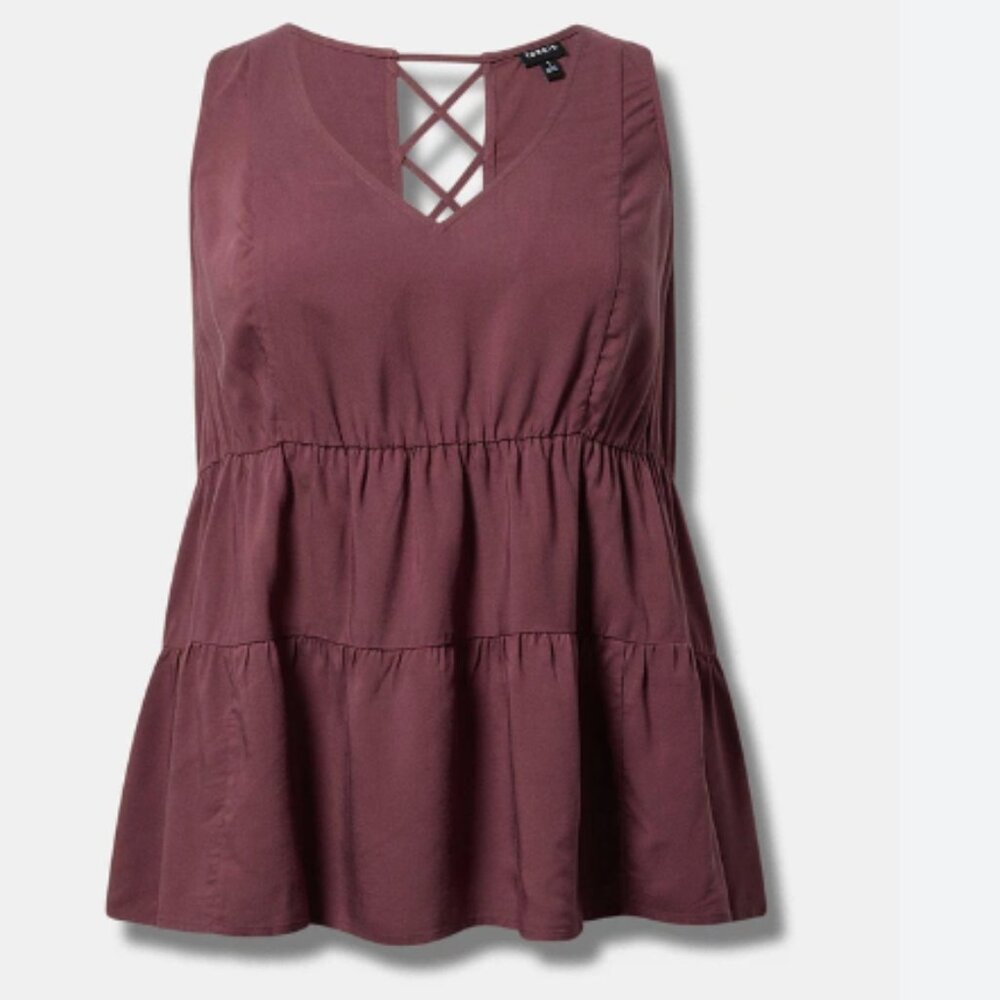 NWT Torrid Challis Lattice Back Tiered Tank Top